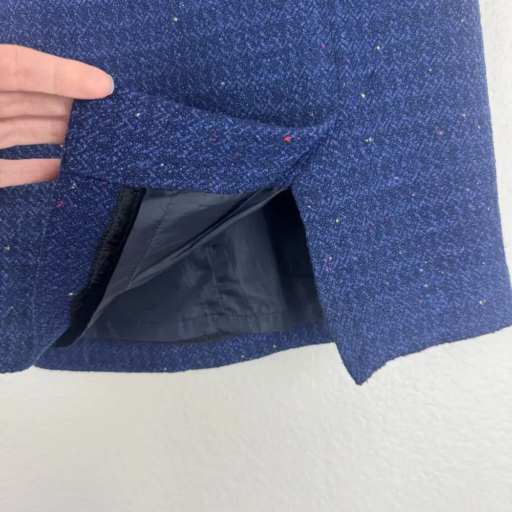 Vintage Norton McNaughton Preppy Tweed Mini Pencil Skirt Slit Blue Navy 4P